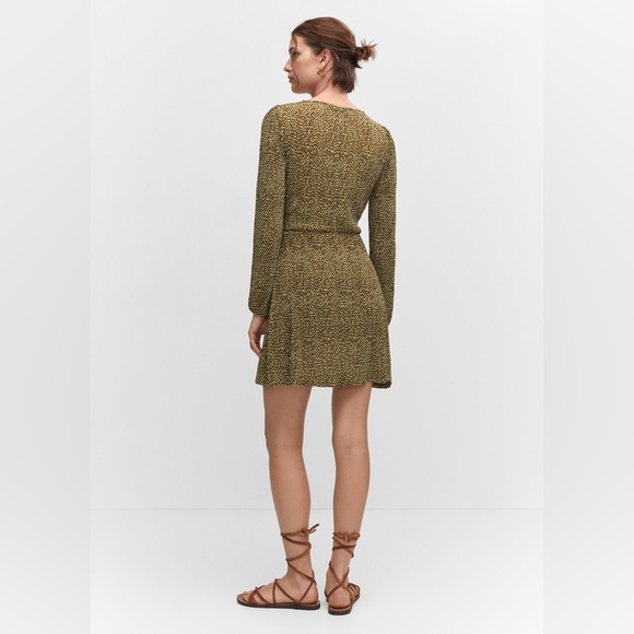Mango - Long Sleeve Office Wear SHORT PRINTED DRESS WITH KNOT DETAIL in Size XL - Picture 3 of 8